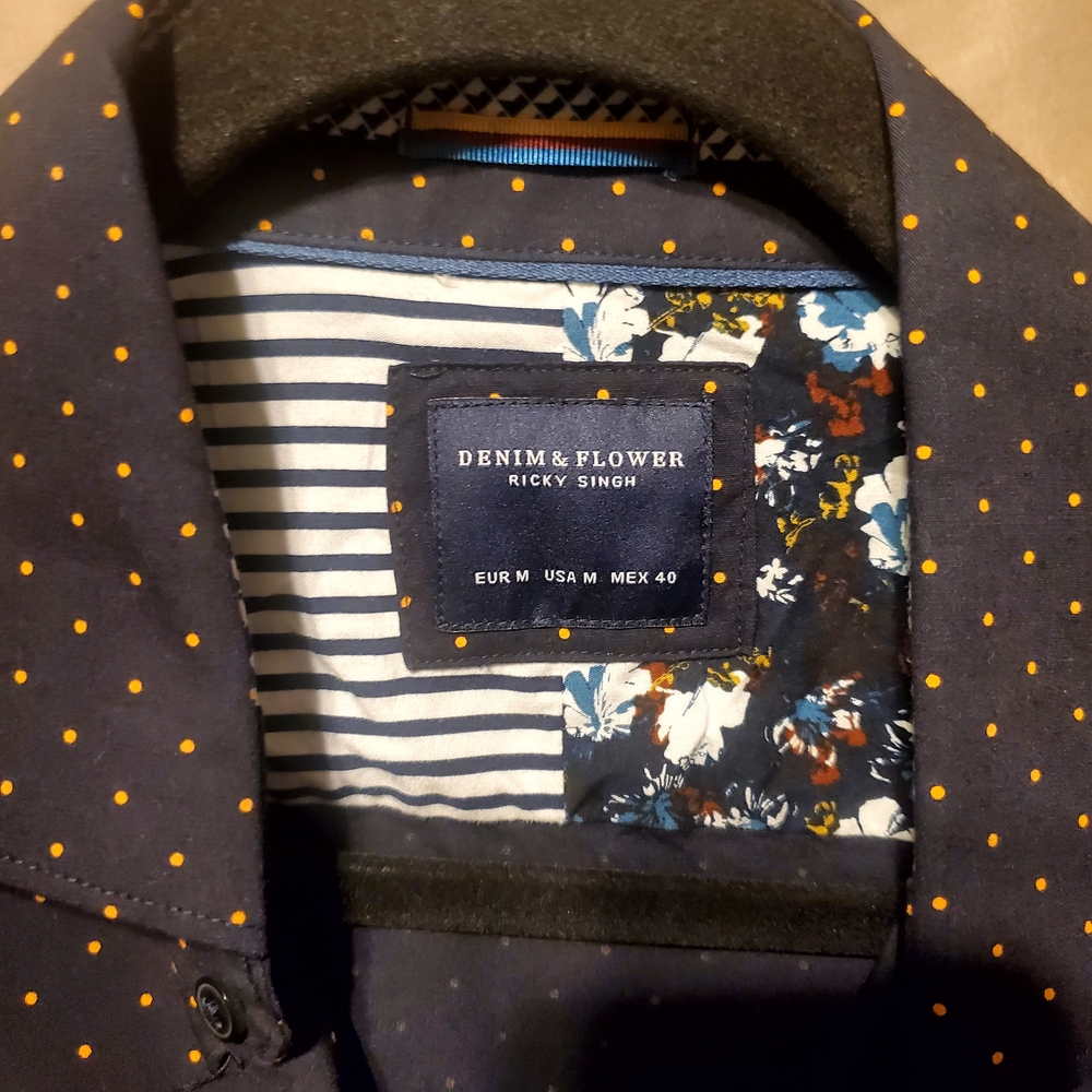 Mens Navy Polka Dot Dress Shirt - Picture 4 of 7